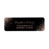 Black Rose Gold Glitzer Wedding Rücksendeadresse (Vorne)