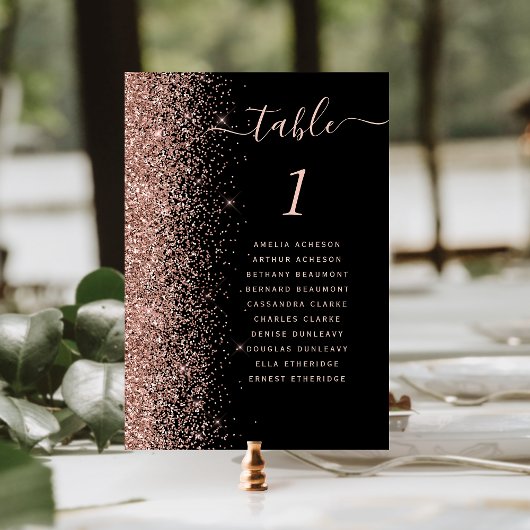 Black Rose Gold Glitzer Wedding Tischnummer