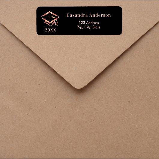 Black Rose Gold Graduation Cap Return Address