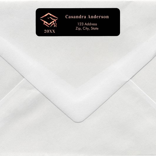 Black Rose Gold Graduation Cap Return Address