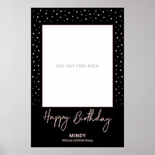 Black & Rose Gold Happy Birthday Foto Frame Prop Poster (Vorne)