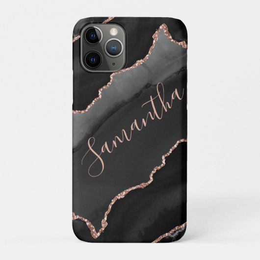Black & Rose Gold Imitate Glitzer Agate Case-Mate iPhone Hülle (Rückseite)