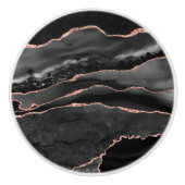 Black Rose Gold Imitate Glitzer Agate Geode Grau Keramikknauf (Vorderseite)