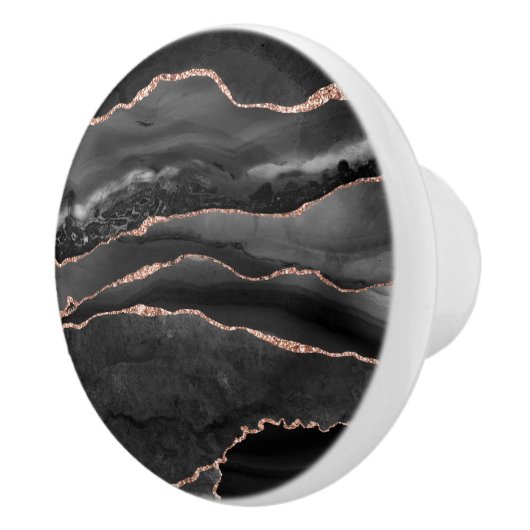 Black Rose Gold Imitate Glitzer Agate Geode Grau Keramikknauf (Rechts)