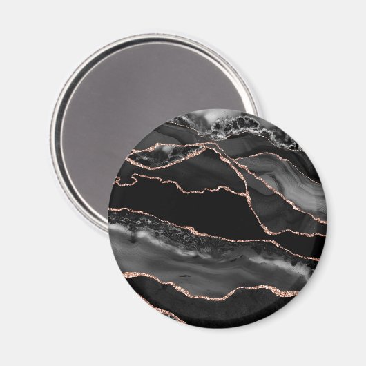 Black Rose Gold Imitate Glitzer Agate Geode Magnet (Vorderseite/Rückseite)