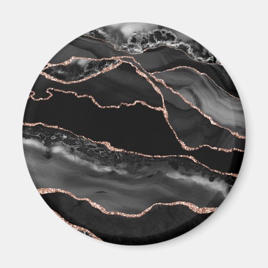 Black Rose Gold Imitate Glitzer Agate Geode Magnet (Vorne)