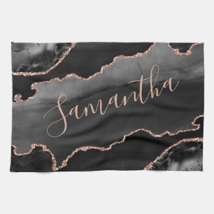 Black & Rose Gold Imitate Glitzer Agate Geschirrtuch