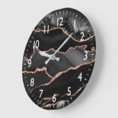 Black & Rose Gold Imitate Glitzer Agate Große Wanduhr (Winkel)