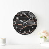 Black & Rose Gold Imitate Glitzer Agate Große Wanduhr (Zuhause)