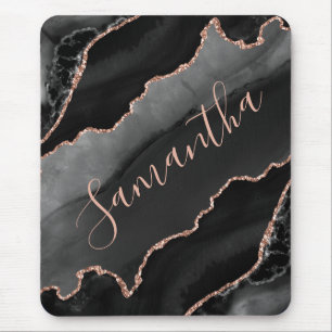 Black & Rose Gold Imitate Glitzer Agate Mousepad