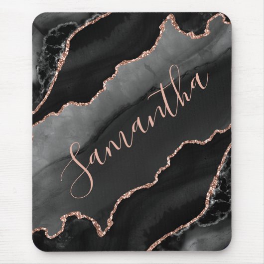 Black & Rose Gold Imitate Glitzer Agate Mousepad (Vorne)