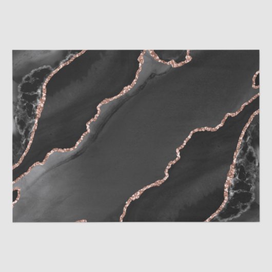 Black & Rose Gold Imitate Glitzer Design Seidenpapier (Vorderseite)