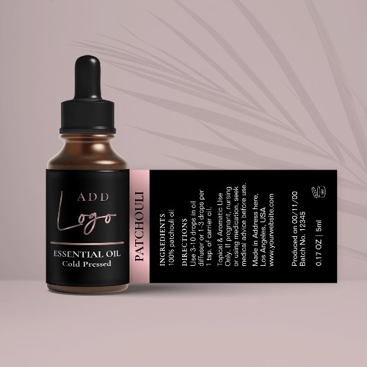 Black & Rose Gold Logo Essential Oil Kleine Flasch