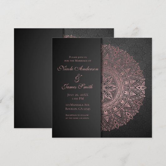 Black & Rose Gold Mandala Elegantes Hochzeitssomme Einladung (Vorne/Hinten)