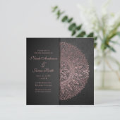 Black & Rose Gold Mandala Elegantes Hochzeitssomme Einladung (Stehend Vorderseite)