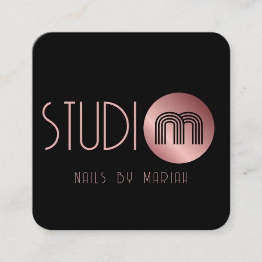 Black Rose Gold Monogram Nail Artist Quadratische Visitenkarte (Vorderseite)