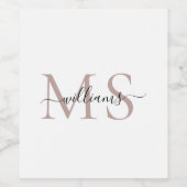 Black & Rose Gold Monogram Name Wedding Weinetikett (Einzelnes Label)