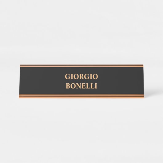 Black Rose Gold Name Minimalistisch Personal Moder Schreibtischnamensplakette (Vorderseite )