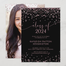 Black Rose Gold Pink Glitzer Graduation Party Ankündigung