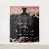 Black & Rose Gold Quinceañera Birthday Backdrop Wandteppich (Vorderseite)