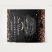 Black & Rose Gold Quinceañera Birthday Backdrop Wandteppich (Vorderseite (Horizontal))