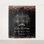 Black & Rose Gold Quinceañera Birthday Backdrop Wandteppich (Vorderseite)