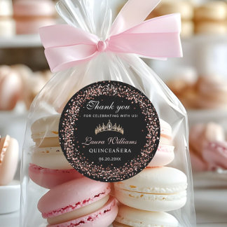 Black & Rose Gold Quinceañera Birthday Thank you Runder Aufkleber