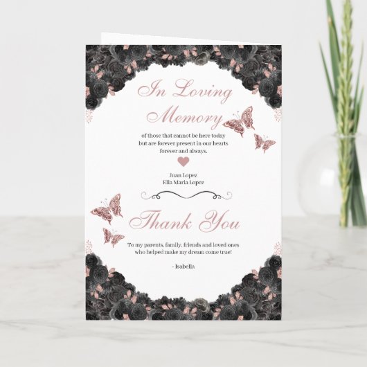 Black & Rose Gold Quinceanera Tiara Schmetterlinge Programm (Rückseite)