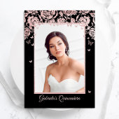 Black Rose Gold Rose Quinceanera Foto Einladung
