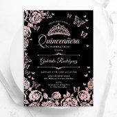 Black Rose Gold Rose Quinceanera Foto Einladung