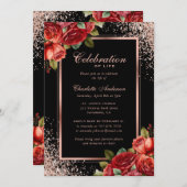 Black Rose Gold Rote Rose Foto Feier des Lebens Einladung (Vorne/Hinten)