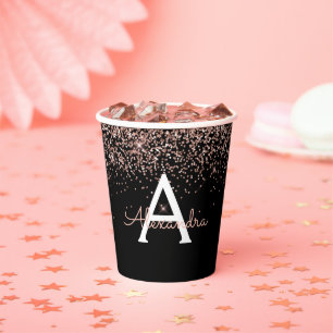 Black Rose Gold Rouge Blush Pink Glitter Monogramm Pappbecher