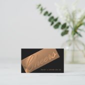 Black & Rose Gold Script "Cheers" Drink Ticket Begleitkarte (Stehend Vorderseite)