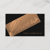 Black & Rose Gold Script "Cheers" Drink Ticket Begleitkarte (Vorderseite)
