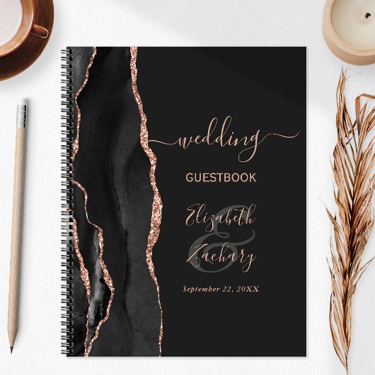 Black Rose Gold Script Dark Wedding Guest Notizblock