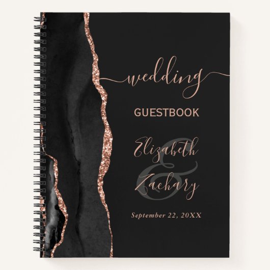 Black Rose Gold Script Dark Wedding Guest Notizblock (Vorderseite)