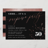 Black & Rose Gold Script Überraschung Party Einladung (Vorne/Hinten)