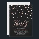 Black Rose Gold Simple 30. Geburtstag Party Einladung<br><div class="desc">Feiern Sie Ihren besonderen Tag mit dieser minimalen 30. Party Einladung. Dieses Design verfügt über ein stilvolles Schriftzeichen "Dreißig" mit hexagonförmigen Konfetti mit einer Schwarz-Rose-Goldfarbenkombination. Weitere Designs gibt es in meinem Shop BaraBomDesign.</div>