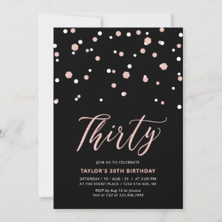 Black Rose Gold Simple 30. Geburtstag Party Einladung
