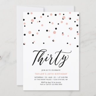 Black Rose Gold Simple 30. Geburtstag Party Einladung