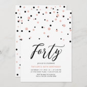 Black Rose Gold Simple 40. Geburtstag Party Einladung (Vorne/Hinten)