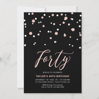 Black Rose Gold Simple 40. Geburtstag Party I Einladung