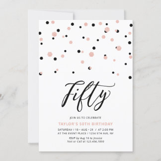 Black & Rose Gold Simple 50. Geburtstagsparty Einladung