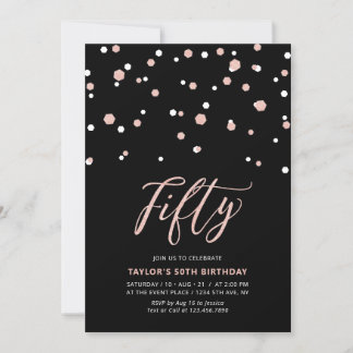 Black & Rose Gold Simple 50. Geburtstagsparty Einladung