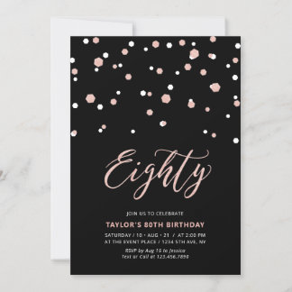 Black Rose Gold Simple 80. Geburtstagsparty Einladung