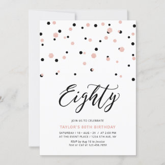 Black Rose Gold Simple 80. Geburtstagsparty Einladung