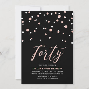 Black Rose Gold Simple Forty 40. Geburtstagsfeier  Einladung