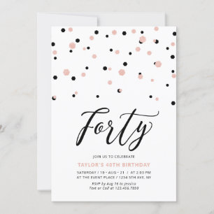 Black Rose Gold Simple Forty 40. Geburtstagsfeier Einladung