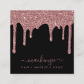 Black Rose Gold Sparkle Dripping Glitzer Luxus Quadratische Visitenkarte (Vorderseite)