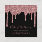 Black Rose Gold Sparkle Dripping Glitzer Luxus Quadratische Visitenkarte (Rückseite)